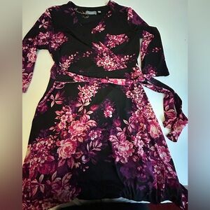 NY Collection b-slim Black & Pink Floral A‑Line Mini Dress